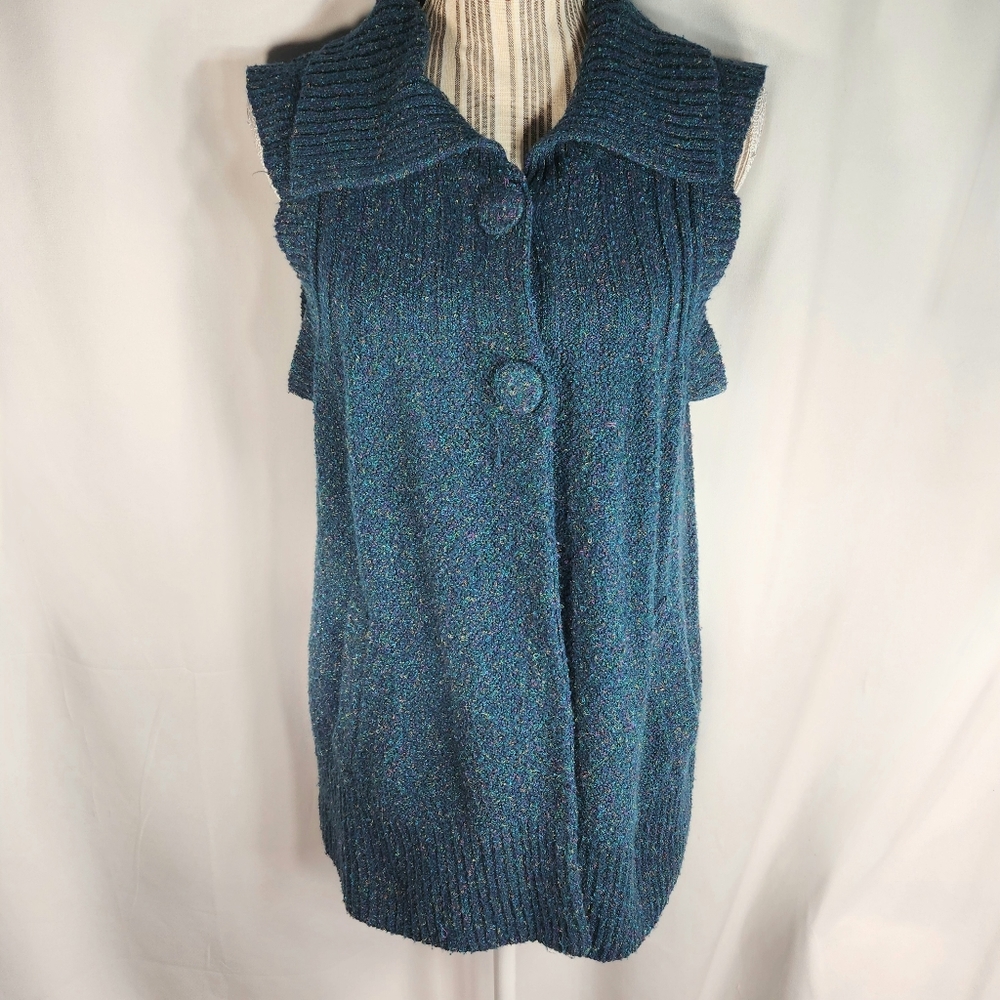 Reference Point Multi Mottled 2 Button Wide Collar Sleeveless Sweater Size Small